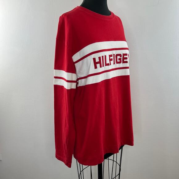Vintage TOMMY HILFIGER Spellout Red White Cotton Long Sleeve Sweatshirt Size XL - Picture 3 of 10